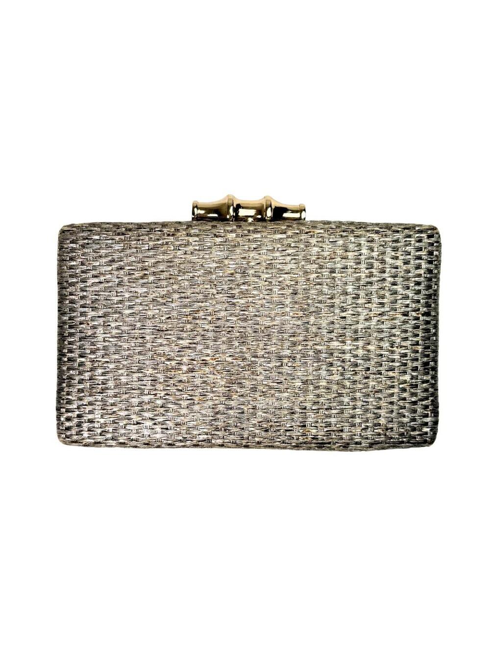 Bijoux Terner Metallic Silver Woven Clutch Gold Bamboo Clasp